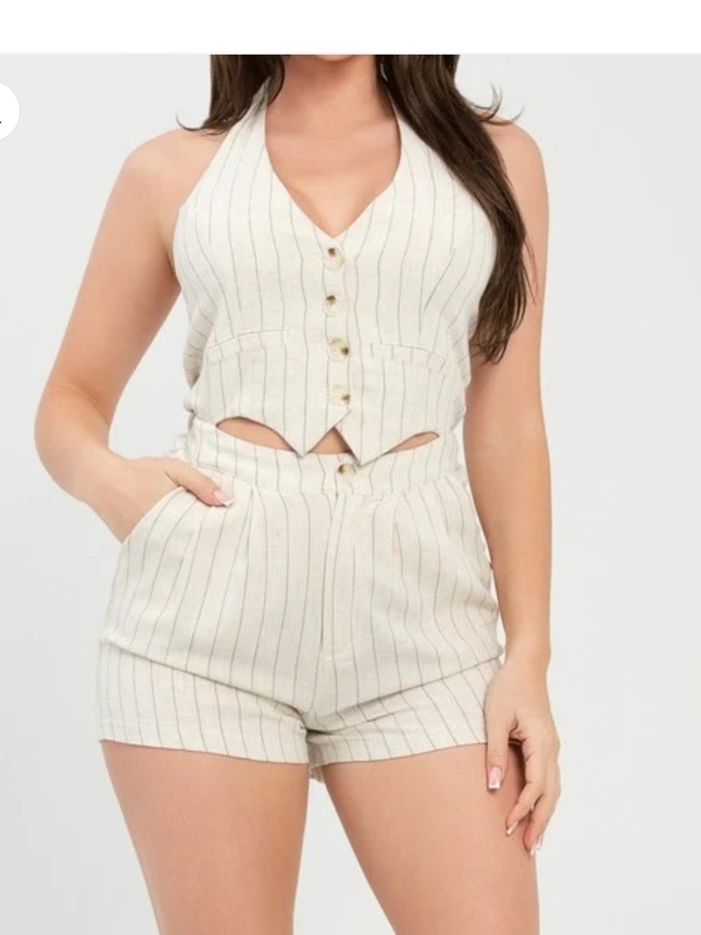 JULIA by Lovely Cream Striped Halter Top